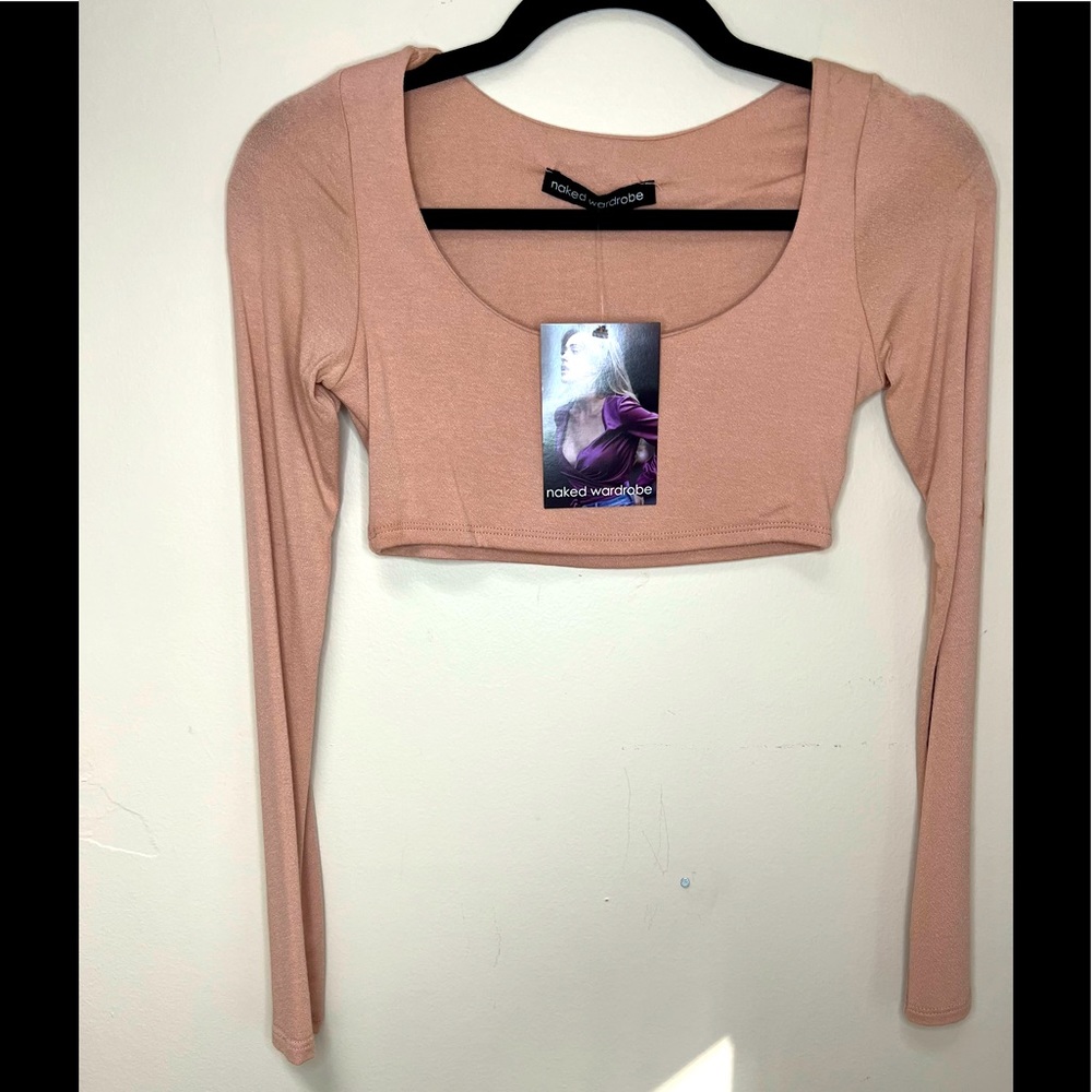 Naked Wardrobe Cropped Long Sleeve Top - Rose NWT!!!